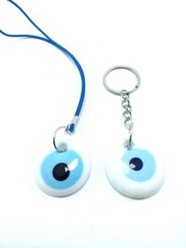 Resim Ennea Art Araba Dikiz Ayna Süsü +anahtarlık Beyaz Ikili El Yapımı Cam Nazar Boncuğu Seti Hediyelik Eşya 