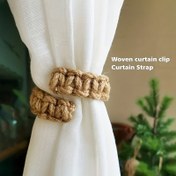 Resim Boho Örgülü Keten Perde Bağlama, Yatak Odası ve Oturma Odası Dekoru için Düz Tutma Kayışı, Kahverengi 