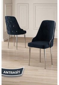 Resim Canisa Vae Serisi 90x160 Lak Panel Beyaz Mermer Desen Krom Ayak Masa Takımı 6 Antrasit Sandalye Beyaz Mermer Desen Masa Sandalyeler Antrasit 