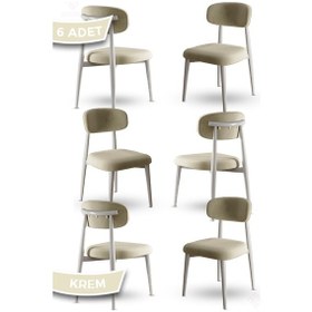 Resim Canisa Laos Serisi 6 Adet Krem Mutfak Sandalyesi Beyaz Metal İskeletli 1. Sınıf Babyface Kumaş Krem Sandalye Ayaklar Beyaz 