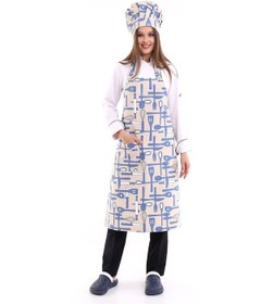 Resim Beyaz Merdane Desenli - Askılı Aşçı Ve Mutfak Önlüğü-Standart-Tek Parça 