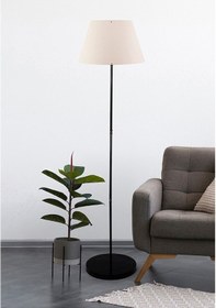 Resim Metal Ayaklı Lambader Klasik Abajur Konik Siyah Krem Ml730 