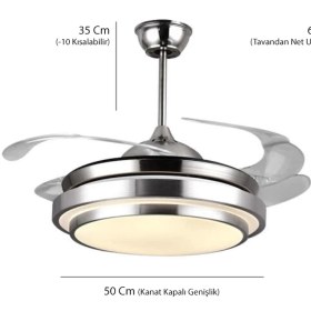 Resim END Kumandalı Aydınlatmalı Tavan Vantilatörü Gümüş Renk 4 Kanatlı Modern Tasarım 