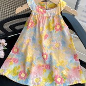 Resim Şık S Floral Baskı Kolsuz Elbise - Yumuşak Kumaş, Yuvarlak Yaka, Yazlık Temeller, Oynak Pembe, Sarı ve Mavi Çiçek Deseni, Rahat Elbise|Oynak Baskı|Esnek Kumaş 