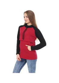 Resim Luvmabelly Myra4523 Siyah - Bordo Parçalı Kapüşonlu Ve Cepli Emzirme Sweatshirt 