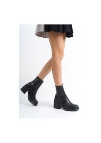 Resim Paolo Siyah Yandan Fermuarlı Kalın Taban Topuklu Günlük Deri Kadın Bot Siyah 
