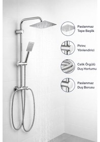 Resim Ahlez 304 Paslanmaz Çelik 20x20 Cm Robot Yağmurlama Tepe Duş Seti Krom 