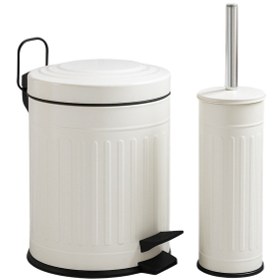 Resim Vintage Banyo Seti Beyaz Çöp Kovası 5lt Tuvalet Fırçası Lüks Model - Mini Boy Çöp Poşeti Hediyelidir Beyaz 