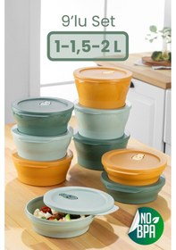 Resim Vienev 9lu Klips Kapaklı Saklama Kabı Seti 3x 2-1,5-1 Litre Renkli 