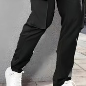 Resim Erkekler için Bol Cep Pantolonu - Siyah, Polyester, Esnek Olmayan, Tüm Mevsimler İçin, Düzenli Kesim, Çoklu Cep, Rahat Spor Stili, Dış Mekan Aktivite Pantolonu|Düz Kesim Pantolon|Dayanıklı Rahat Giyim 