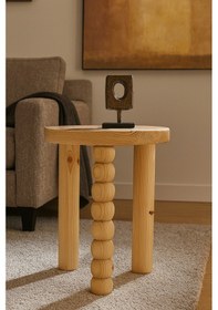 Resim Doğal Masif Naturel Ahşap Tekli Mantar Sehpa Şık Yan Sehpa Naturel 