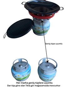 Resim Orcamp Küçük tüp sac tava dumansız mangal ocak kavurma gözleme ızgara çok amaçlı piknik tüpü sacı 40cm 