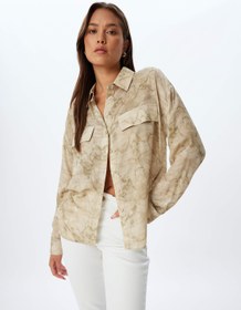 Resim Viskon Gömlek Batik Desenli Uzun Kollu Kapaklı Cep Detaylı 