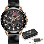 Resim Hanyang Gül Altın Siyah Lıge Moda Lüks Spor Erkek Izle Iş Büyük Arama Su Geçirmez Kuvars Adam Saatler Erkekler Için Aydınlık Kol Saati Chronograph + Kutu (Yurt Dışından) 