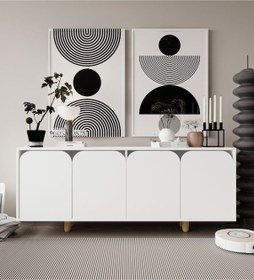 Resim Lazio Bohem Ahşap Ayaklı Modern Konsol 180 Cm Beyaz 