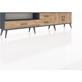 Resim Arges Tv Ünitesi 2 Raflı 3 Çekmeceli 2 Kapaklı 220x30x51 Antrasit-çam Atlas Çam/atlas Çam - Antrasıt 