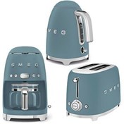 Resim Smeg 50's Style Storm Blue Kettle-1x2 Ekmek Kızartma Makinesi ve Filtre Kahve Makine Seti 