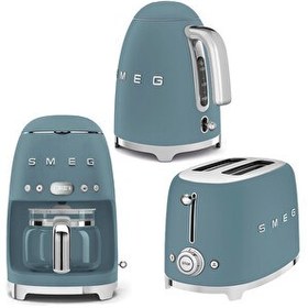 Resim Smeg 50's Style Storm Blue Kettle-1x2 Ekmek Kızartma Makinesi ve Filtre Kahve Makine Seti 