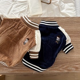 Resim Pet ins tarzı yavru köpek kıyafetleri beyzbol forması, şık ve ilginç yavru köpek cebi desenli nakışlı sonbahar ve kış kedi ve köpek giyim 