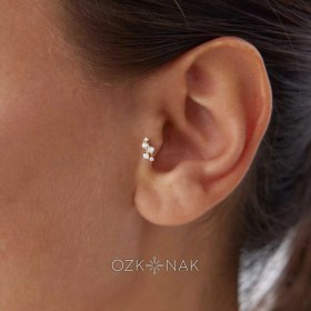 Resim Cherry By Özkonak Beş Taşlı Geometrik Model Tragus Piercing Sarı 