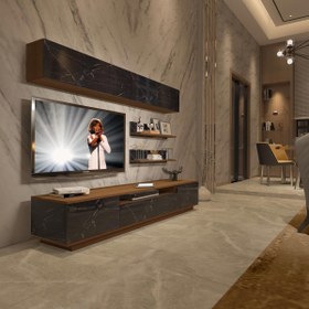 Resim Decoraktiv Trendstyle 5S Mdf Tv Ünitesi Tv Sehpası - Ceviz - Siyah Mermer 