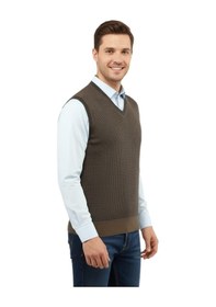 Resim Çizgi Triko Erkek V Yaka Süveter Çelik Örgü Regular Kalıp 5208h Bgl-st04960 Vizon 