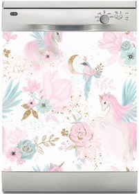 Resim Bulaşık Makinesi Sticker Kaplama Beyaz Eşya Kaplama Pembe At Ve Kuş 