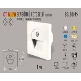 Resim Cata Ct-5170 Sensörlü Led Koridor Merdiven Aydınlatma Beyaz Işık 