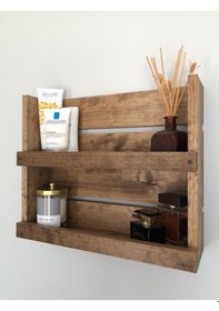 Resim Kuzela Ahşap Duvar Rafı Ceviz - Siyah 