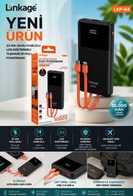 Resim CeppStore Linkage LKP-64 10000 mAh Hızlı Şarj Powerbank LCD Ekranlı Dahili Kablolu Type-C Lightning Taşınabilir Şarj Cihazı 