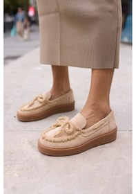 Resim Pavlina Kadın Bej Gercek Suet Deri Loafer Ayakkabi Bej 