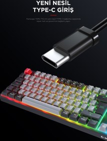 Resim Rampage YORU TKL PRO Beyaz/Gri 2.4ghz+BT5.0+Type-C 5 Bağlantı OUTEMU Red Swich Q Kablosuz RGB Mekanik Oyuncu Klavyesi 