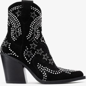 Resim Dericlub Kadın Taşlı Kalın Taban Western Bot Gerçek Süet Deri Zy 1610 Siyah 