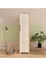 Resim Flora 1 Kapaklı 5 Raflı Gardırop Safir Meşe - Beyaz Elbise Dolabı 