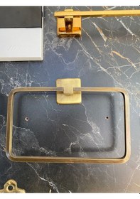 Resim İsaoğlu Yapı Mat Gold Havluluk Antik Gold Kare Havluluk Pirinç Malzeme Antik Eskitme Banyo Aksesuar Gold 