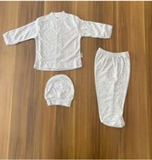 Resim Sebi Bebe Bebek Pijama Takımı Nokta Puanlı 3'lü Kendinden Eldivenli Pamuklu 