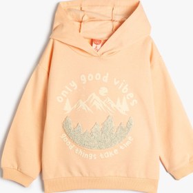 Resim Kız Bebek Kapşonlu Sweatshirt Baskı ve Aplike Detaylı Uzun Kollu 