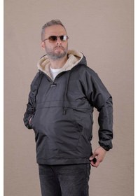 Resim Ohepmoda Kanguru Cepli Kürklü Erkek Yağmurluk Mont Siyah 