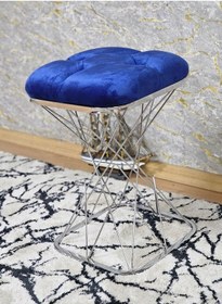 Resim Zafir Kare Krom Kaplama Mavi Puf & Bench - Puf Oturak - Bench - Ayak Ucu Oturak - Tabure - Makyaj Oturak Mavi 