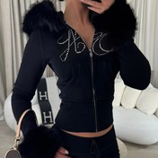 Resim Kadın Siyah Kapüşonlu Sweatshirt - Parıldayan "P" Harfi ile Şık, Rahat Polar Astarlı Fermuarlı Kapüşonlu Sweatshirt, Sonbahar/Kış için Uzun Kollu Rahat Sweatshirt, Ham Kenar Detayı, Kışlık Rahat Giyim | Trendy Rahat Kapüşonlu Sweatshirt | Polar Astarlı Kapüşonlu Sweatshirt 