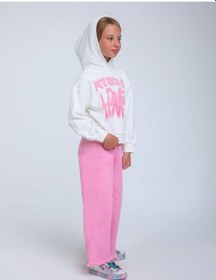Resim Kız Çocuk Kapüşonlu Love Yazılı Sweatshirt-14315 Beyaz 