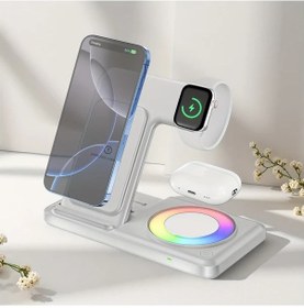 Resim Gaojunshop01 Rgb Işık Kablosuz Şarj İstasyonu 4ü 1 Arada Katlanır Beyaz 