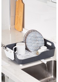 Resim Gri Lüks Tabaklık Bulaşıklık-yönlendirilebilir Su Akıtma Kanallı Bulaşık Sepeti Akl-0640 Gri 