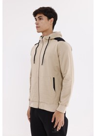 Resim Rowinger Omuz Panel Detaylı Fermuarlı Kapüşonlu Erkek Sweatshirt Beıge 