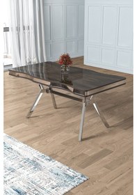 Resim Canisa Pem Serisi 90x160 Lak Panel Antrasit İroni Krom Ayak Masa Takımı 6 Gri Sandalye Antrasit İroni Masa Gri Sandalye 