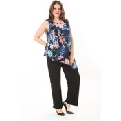 Resim Kadın Büyük Beden Lacivert Şifon Pelerinli Tulum 65n37909-lacivert Lacivert 