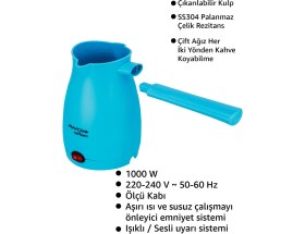 Resim Elektrikli Türk Kahvesi Makinesi, Mavi, Pratik ve Şık Tasarım 