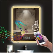 Resim GLOBAL LED MIRROR 75x105 Cm Bluetoothlu Makyaj Aynalı Buğu Yapmayan Ledli Banyo Aynası 