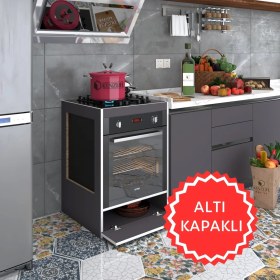 Resim Kenzlife ankastre modülü kabini vanadyum3 gri fırın ocak dolabı kapaklı 
