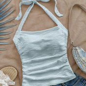 Resim Kadınlar için Eudomi Şık Halter Boyun Tank Top - Ayarlanabilir Fiyonk Askı, Yarı Şeffaf Hafif Kumaş, Her Mevsim İçin Uygun, Sadece Elde Yıkama, Düz Renk, Günlük Yazlık Üst, Zarif Estetik, Sofistike Doku 